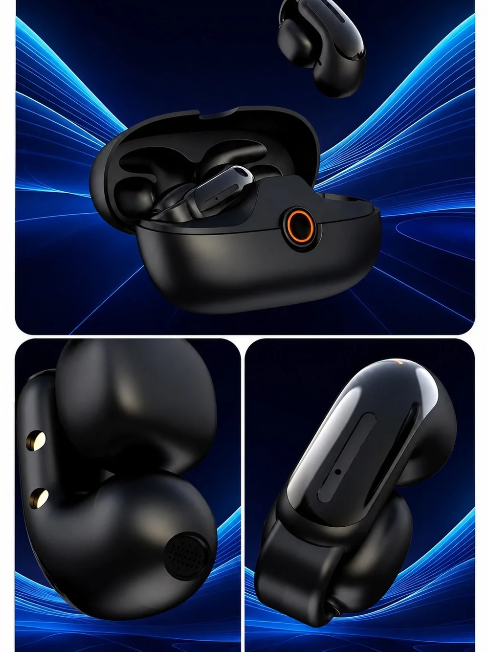 Open-ear Wireless Earbuds in Beige with Charging Case